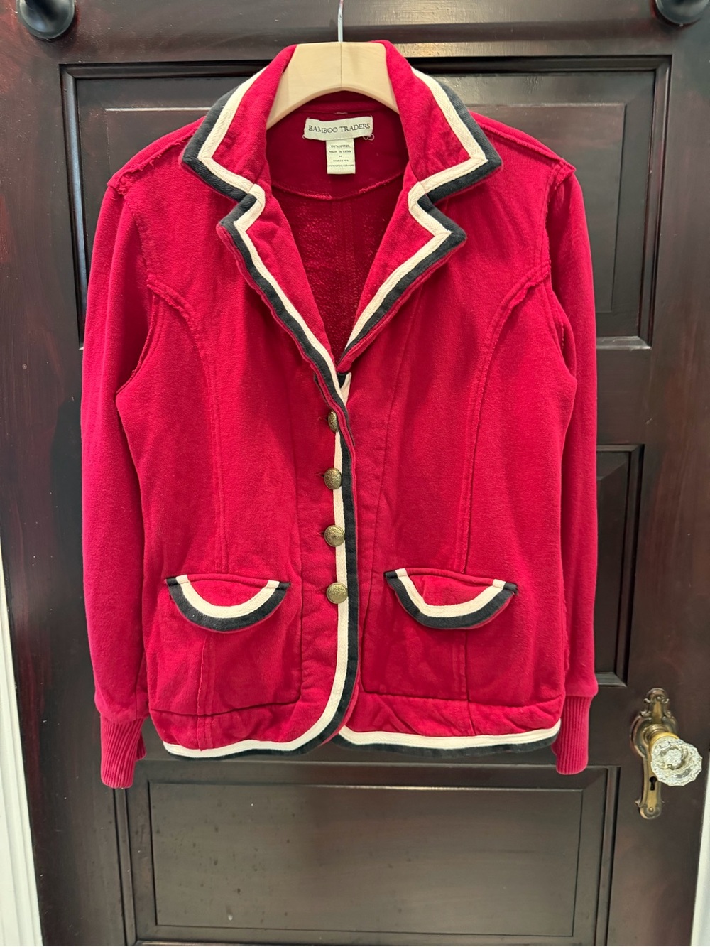 Bamboo Traders Red Knit Blazer with Contrast Trim